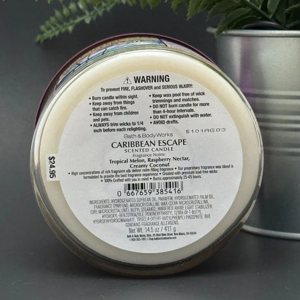 BBW Caribbean Escape Bath & Body Works 3 Wick Candle - Picture 9 of 10